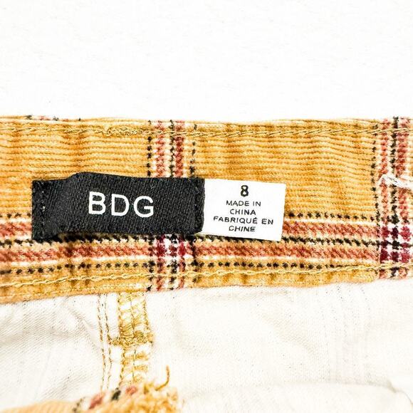 BDG Plaid Mini Skirt Brown Patterned Grid Corduroy Style Size 8 - Picture 2 of 5